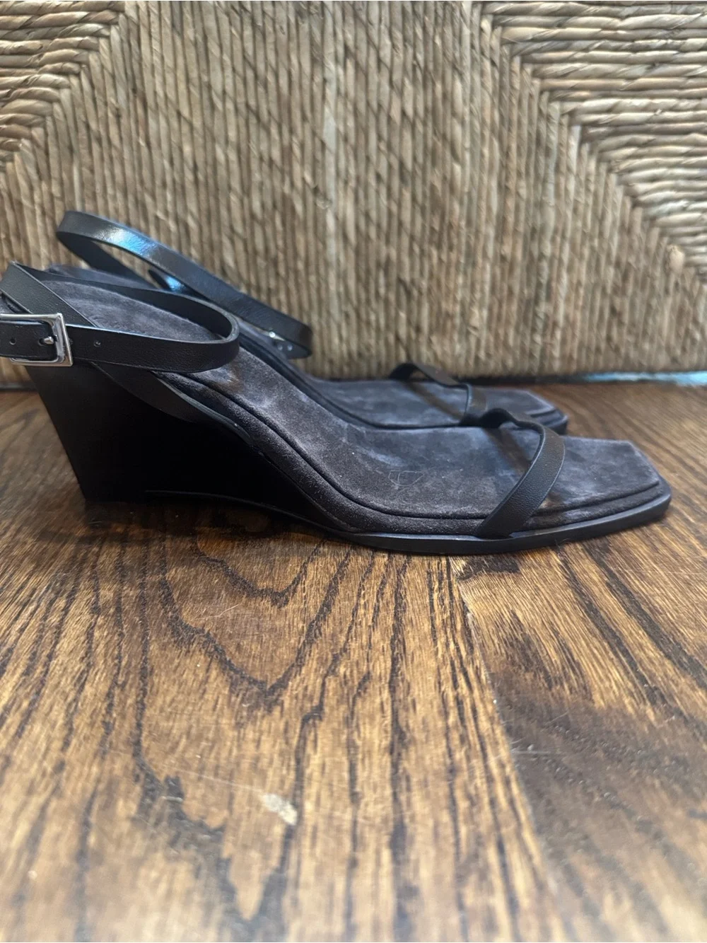Reformation Lina Boss Leather Brown Suede Wedge Sandals with Ankle Strap